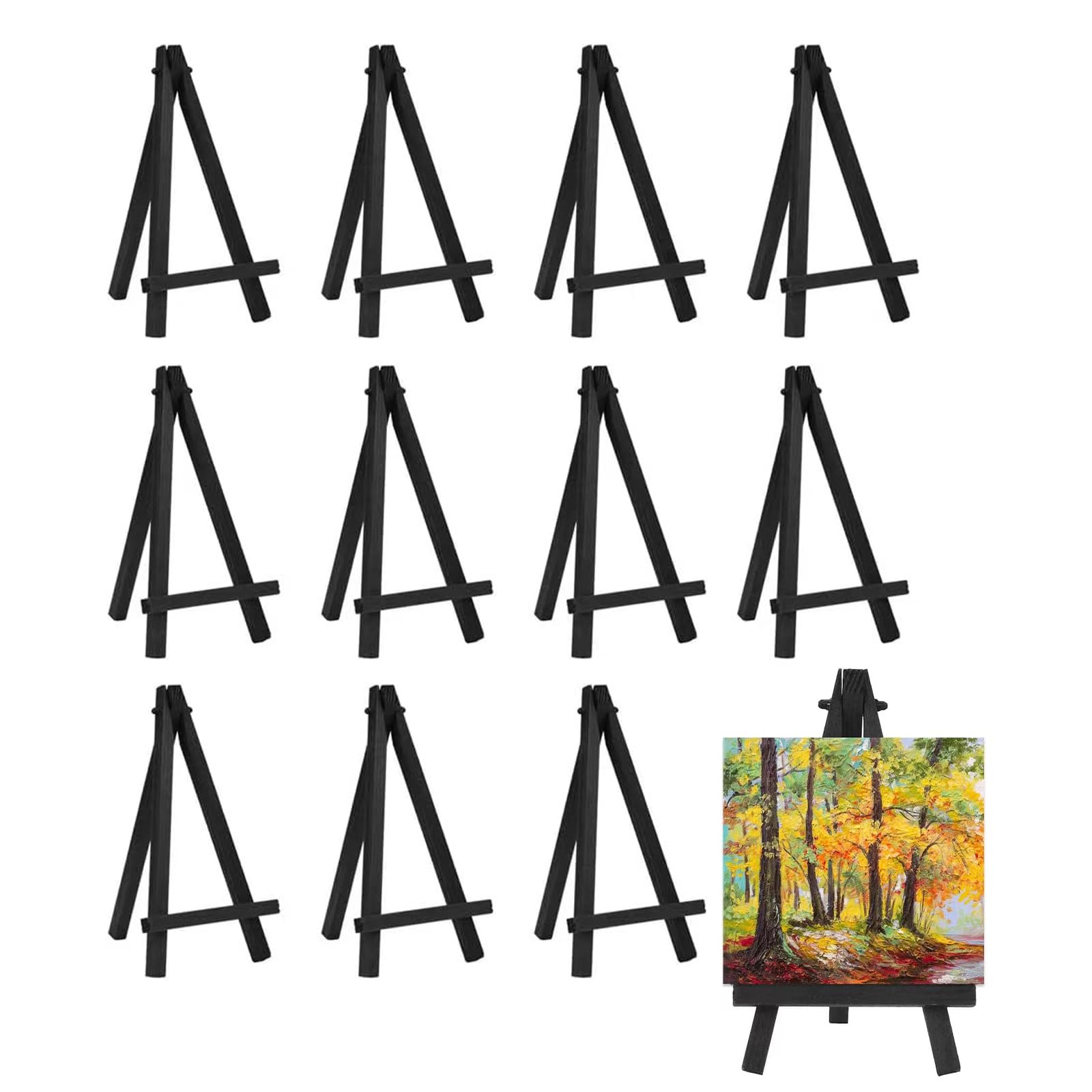 MFCGHXR 12 Pieces Black 6.25 inch Mini Wooden Display Stand Mobile Phone Stand Folding Small Easel Solid Wooden Small Easel
