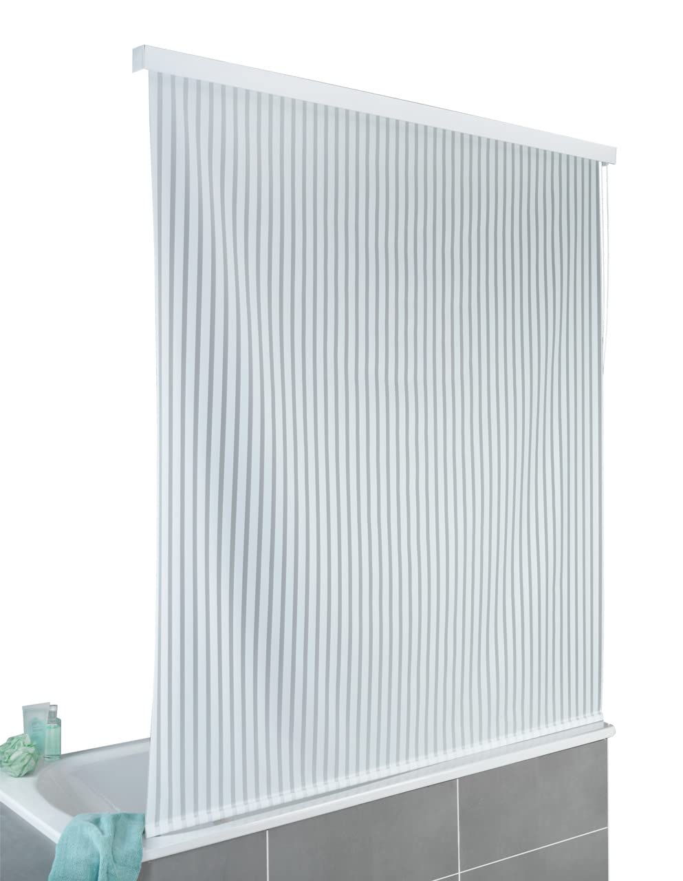WENKO Shower roller blind 128 x 240 cm, quick-drying roller blind for shower and bath, waterproof and easy to clean