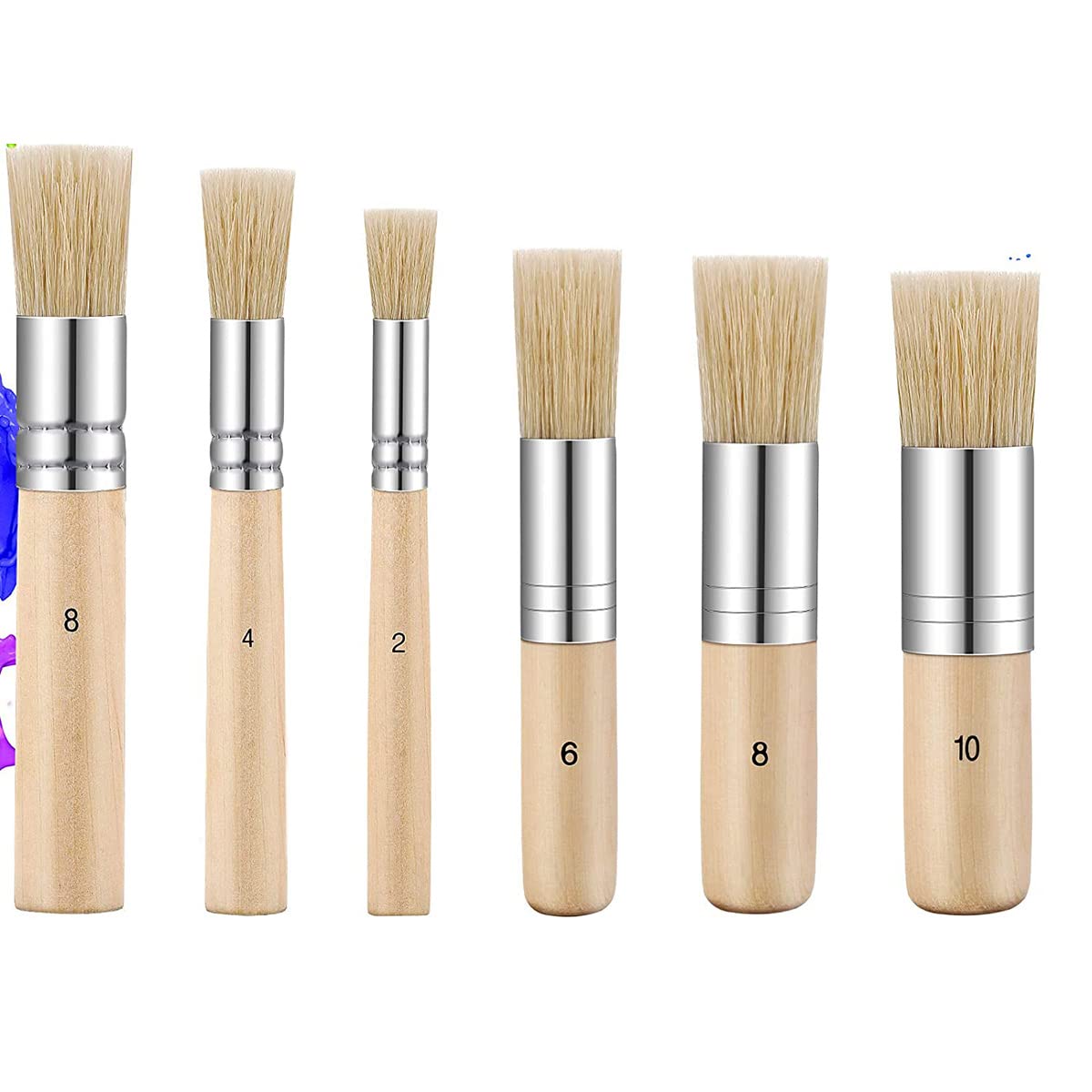 Hsthe Sea 6 Sizes Wooden Stencil Brushes Pure Natural Stencil Brushes Painting Bristle Brushes for Acrylic Oil Watercolor Art Painting Stencil Project DIY Crafts