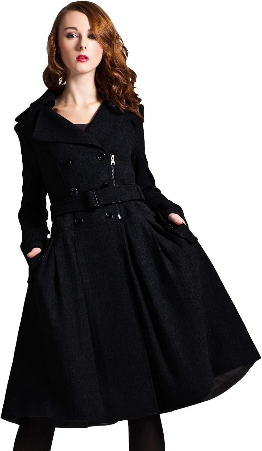 Full Skirt Wool Coat with Belt 