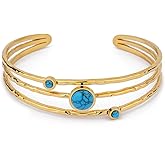 TaYolnFaSo 18k Gold Plated Adjustable Cuff Bracelets Personalized Open Wide Leaf Natural Stone Cuff Bangle Buckle Bracelet Jewelry Birthday Valentine's Day Gift for Women