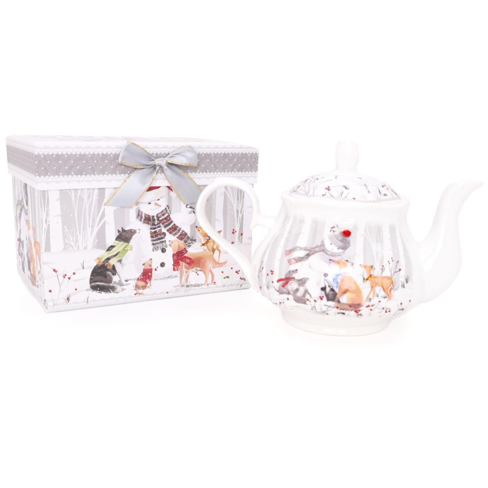 Christmas Concepts® 200mm (8") Snowman & Friends Deluxe Ceramic Tableware Range - Teapot with Matching Decorative Gift Box — image 1
