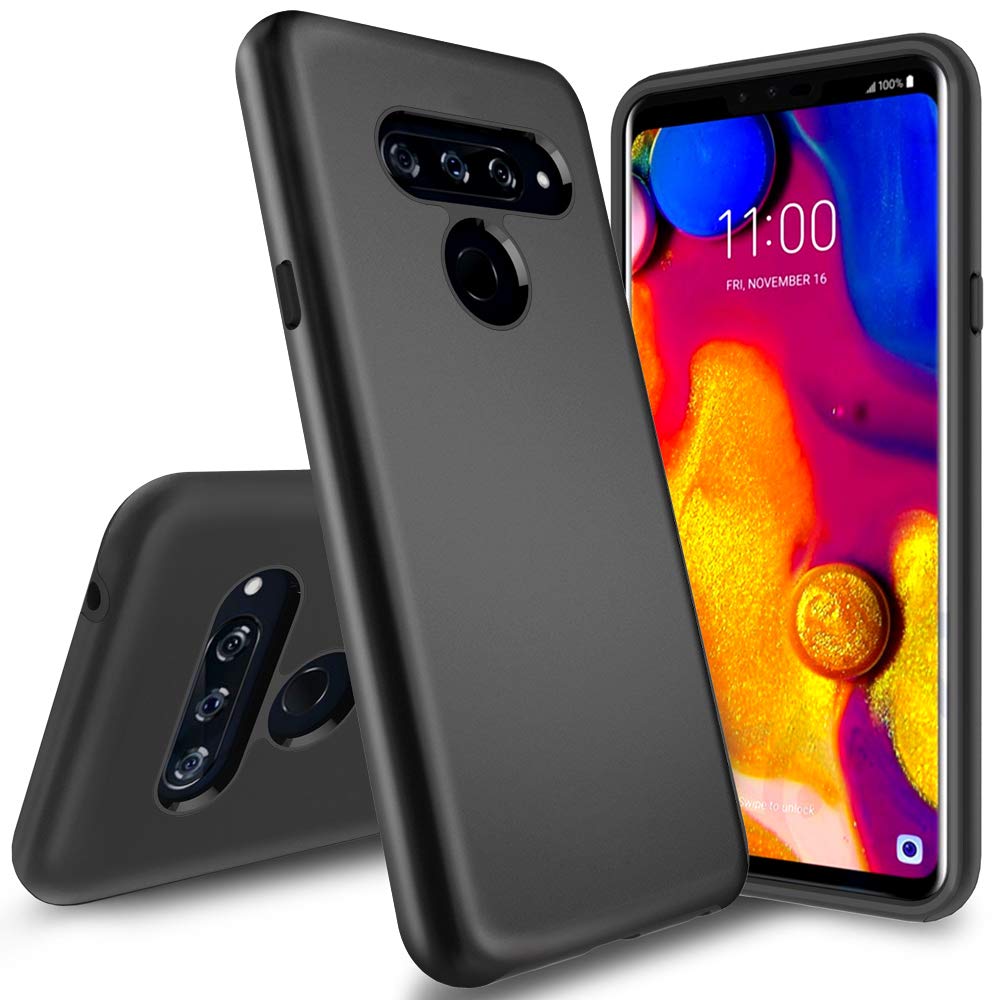 LG V40 ThinQ Case, Androgate [Pearl Series] Hybrid Matte Protective Back Cover Bumper Case LG V40, Black