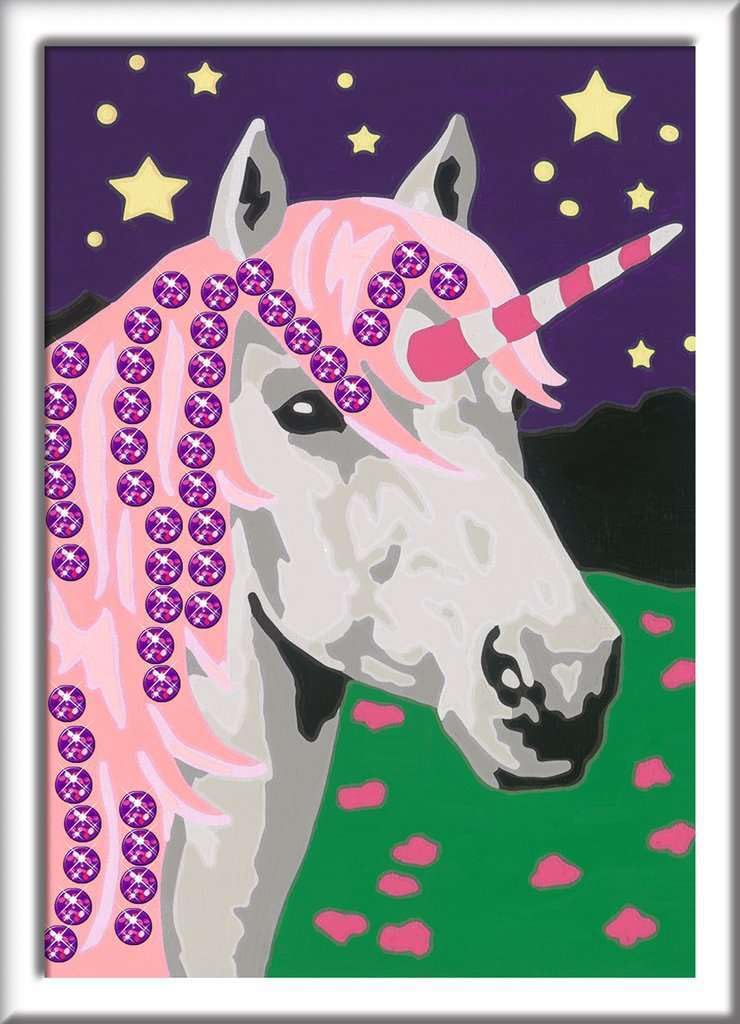 Ravensburger CreArt 28473 Unicorn Painting by Numbers for Children from 7 Years, Painting Set with Frame, Brush and Acrylic Paints, Gift for Girls and Boys, with Sequins