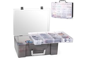 RHCOM Toy Organizer.72 Compartments.Toy Storage Box Compatible With Hot wheels Cars, Matchbox Cars,Mini Toys and Small Dolls.Toy Storage Display Case With 3 Layers of Removable Trays(Black)