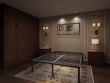 Amazon Com Aromustime 16 Inch Metal Platform Bed Frame Easy Assembly Mattress Foundation Heavy Duty Steel Slat Noise Free Box Spring Replacement King Furniture Decor