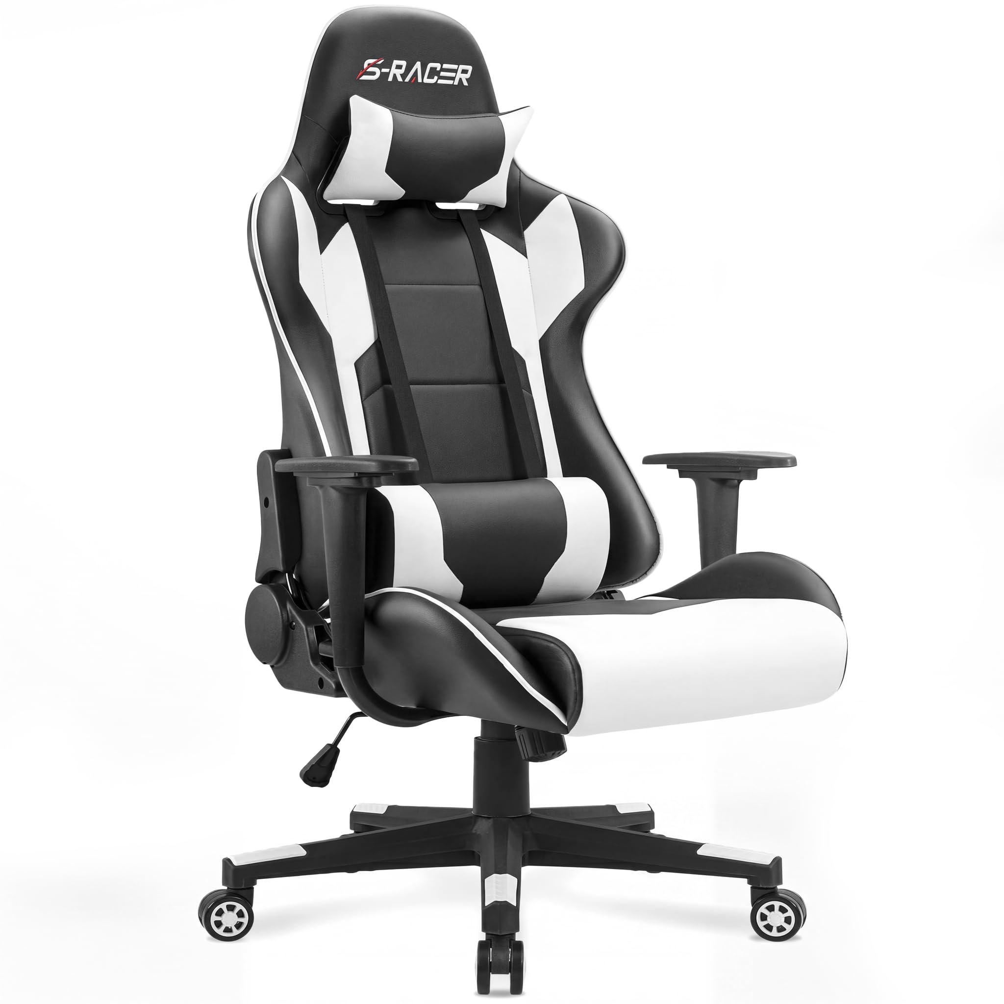 Homall Silla Gaming, Silla Ergonómica de Oficina con Respaldo Alto de Piel Sintética, Blanco