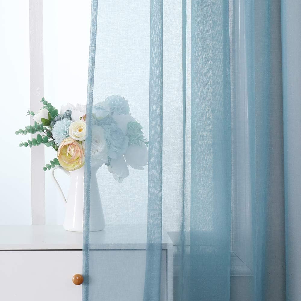 MIULEE 2 Panels Sheer Window Curtains Elegant Window Voile Panels Drapes Treatment for Bedroom Living Room 55" Wx110 L Grommet Top Dusty Blue - Image 5