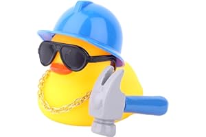 Small Duck for Dashboard Decorations, PVC Cool Rubber Construction Worker Duck Bathtub-Toys with Safety Helmet Hammer Necklac