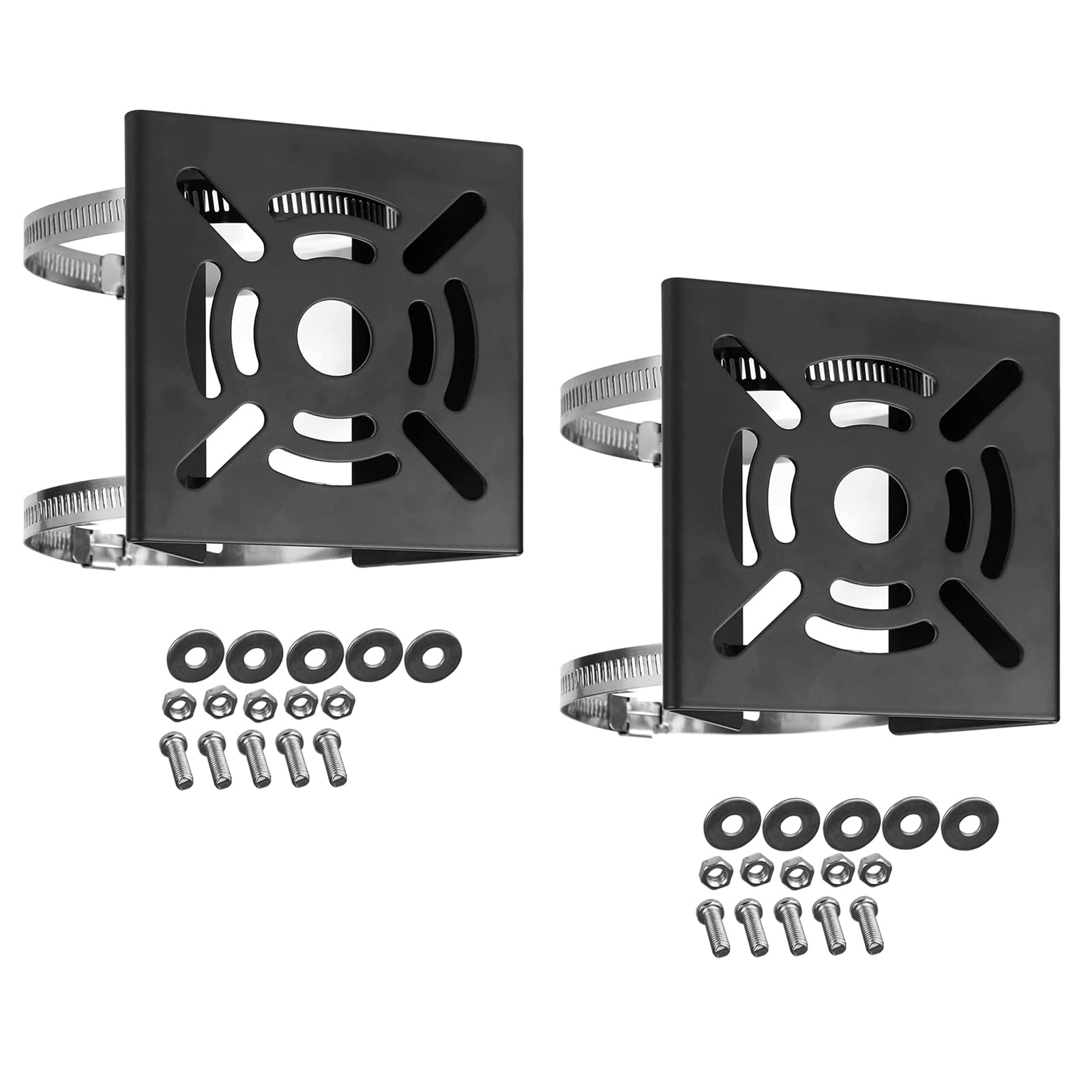 WiTi Universal Vertical Pole Mount for Security Camera, Solid Metal Mounting Corner Bracket with 2 Loops, Suitable for CCTV Cameras LED Wall/Stage Lights, Solar Panels (2pack black small size) (2PACK)