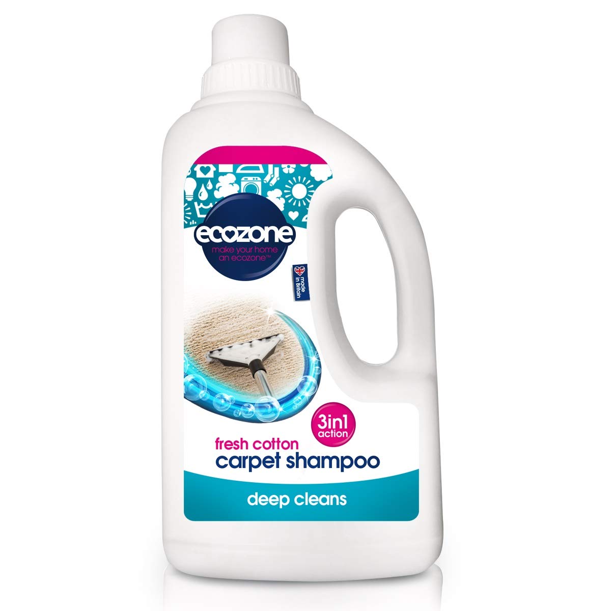 EcoZone Carpet Shampoo Solution, Deep Cleans Upholstery, Manual & Machine Cleaning, Fresh Cotton Scent, 3-in-1 Plant Based Stain Removal Treatment, Natural Vegan & Non Toxic, Cruelty-Free (1 Litre)