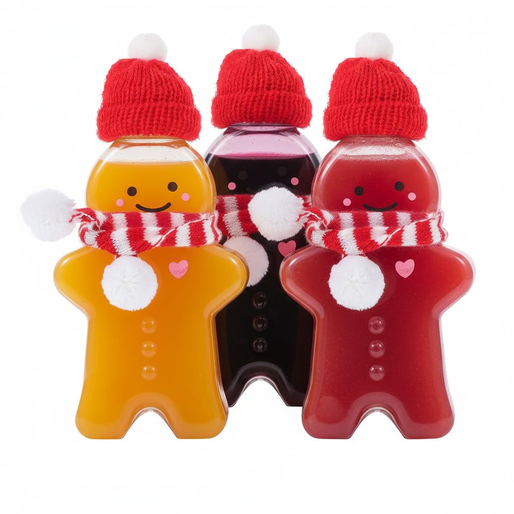 STOBOK Bottle Gingerbread Man Juices Bottle with Hat and Scarf Decor, Water Empty Milk s Drink Containers for Juice, Drinking Christmas Party Favors Gingerbread Man