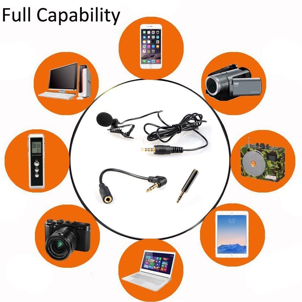 MyArmor Lavalier Lapel Microphone Hands-free Clip On 3.5mm Jack Condenser Mic with Adapter for iPhone Android Tablets Computers PC, Suitable for Canon Nikon DSLR Cameras Camcorders Audio Recorder