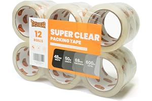 TAPEBEAR Storage Packaging Tape 12 Rolls, Super Clear 2.7mil x 1.88" x 50m Packing Tape Heavy Duty Tape Refills, Transparent,