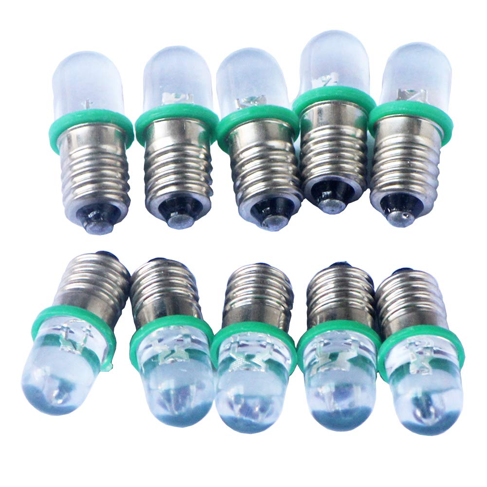 GutReise 10x E10 3V Green Spotlight LED Bulb Flood Light Bulbs + 10pcs E10 Base