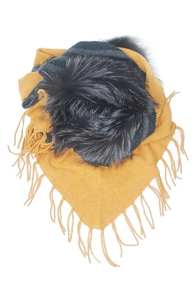 Mala Alisha - Tuch TWILIGHT + Fur trim grey/yellow