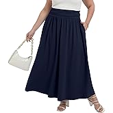 OLRIK Plus Size Maxi Skirt with Pockets 2026 Summer Elastic High Waisted A-Line Flowy Long Skirts