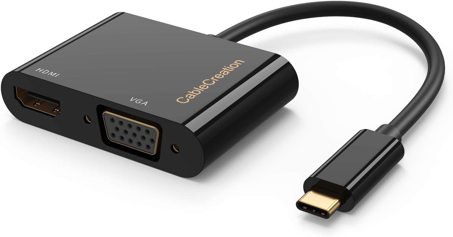 USB C to HDMI + VGA Adapter, CableCreation USB 3.1 Type C to Dual VGA