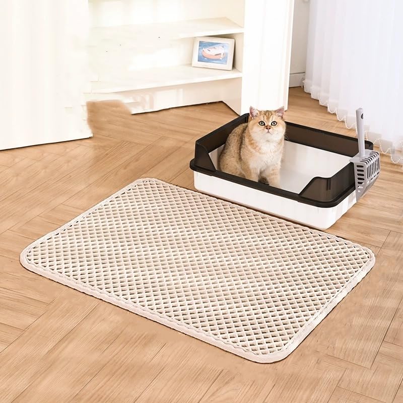Eachjoy 猫砂取りマット ネコ砂落としマット マジックテープ式 (ベージュ, 60x90)