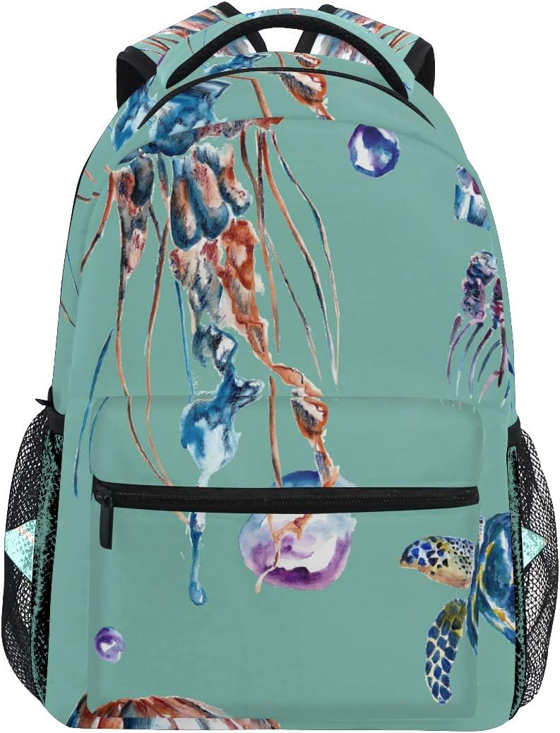 Jellyfish and Turtles School Backpack for Boys Girls Kids Travel Bag Bookbag