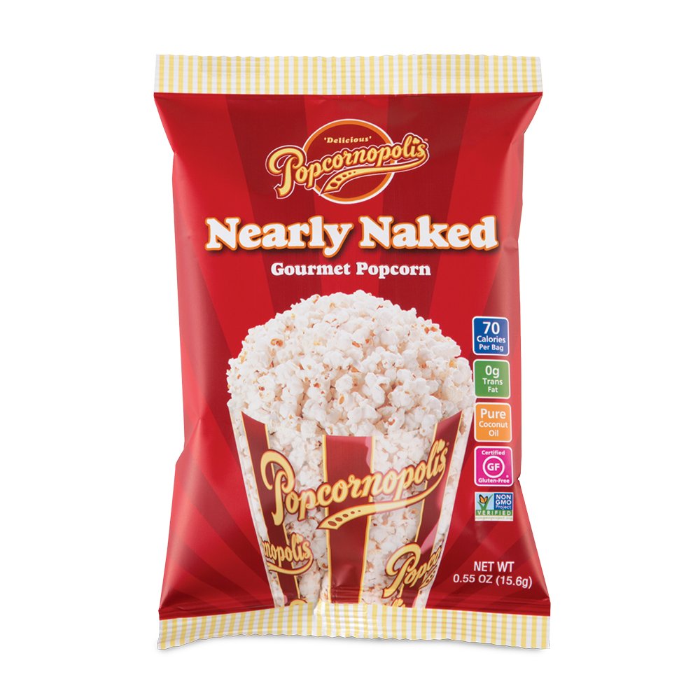 Popcornopolis Gourmet Popcorn Snack Bags, Pack of 24 Nearly Naked 0.55