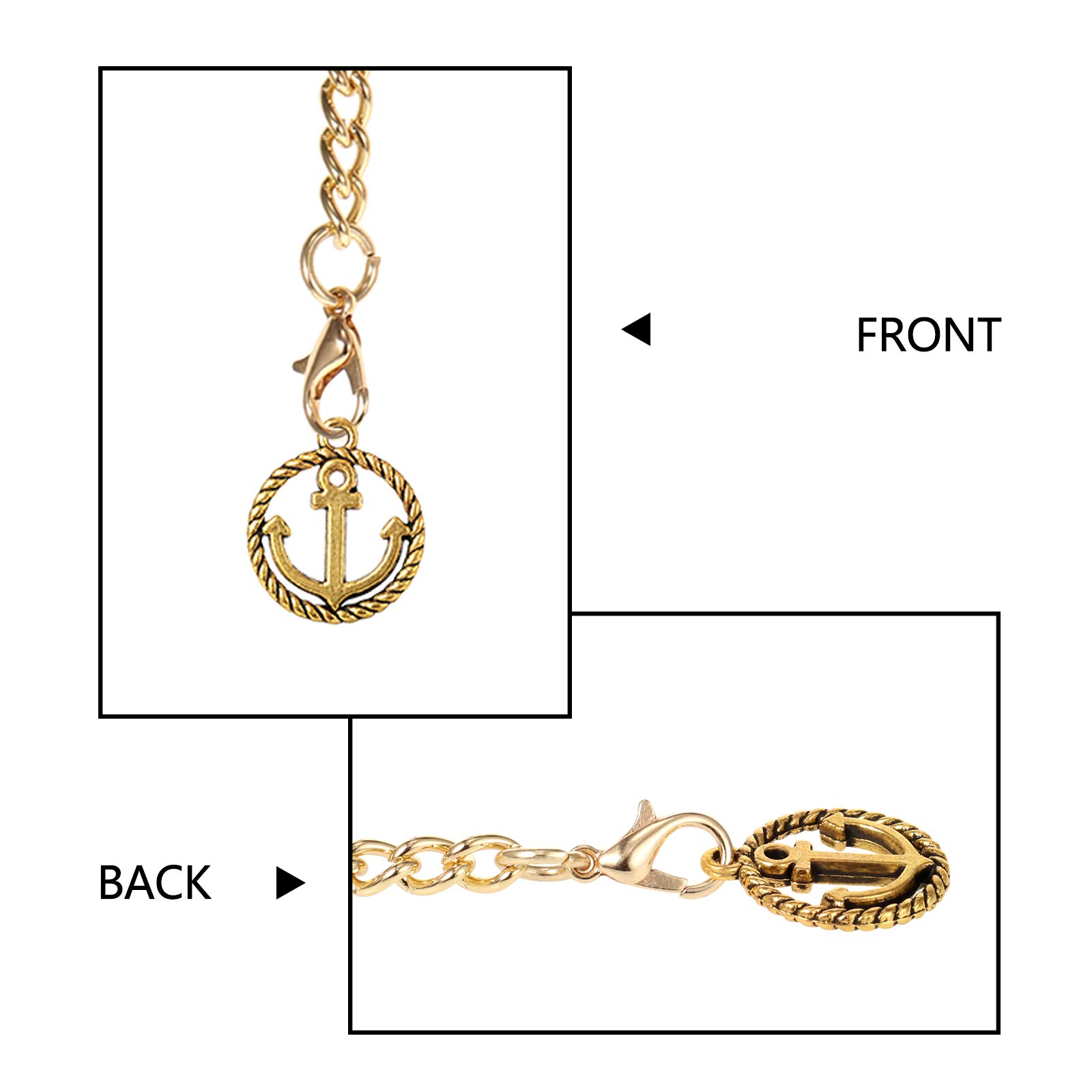 TREEWETO Men's Double Albert Chain Pocket Watch Curb Link Key Chain 3 Hooks with Antique Anchor Pendant Design Charm Fob T Bar