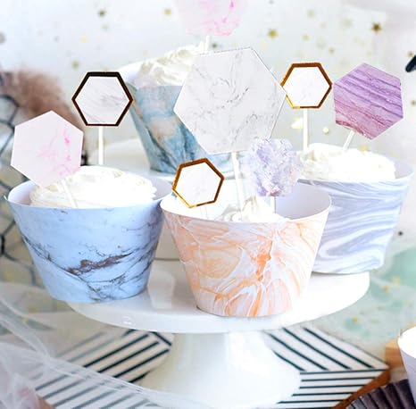 Amazon Com Laventy Set Of 48 Marble Cupcake Toppers Marble