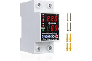 Pjerjzn Adjustable Miniature Circuit Breaker 110/230VAC 2P 1~63Amps Adjustable Current Limit Quick Disconnect Overvoltage Undervoltage Time-delay Protection and Automatic Reset Circuit Breaker (Black)