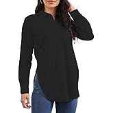 EKAMO Women's Button Down Shirt Collared Long Sleeve Side Slit Shirts Blouse Tunic Tops