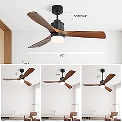 60" Wood Ceiling Fan,Walnut,with Light,Remote