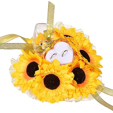 Fliyeong Wedding Ring Pillow Cushion Bearer Pearl Beaded Flower