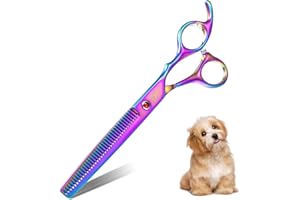 DRGSKL 7" Dog Thinning Shears for Grooming, Multicolour Texturizing Scissors for Medium and Big Pets Japanese Stainless Steel 440C Sharp and Sturdy Grooming Shears for Novice and Professional Groomers