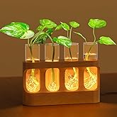 Varjjae Plant Propagation Station with Wooden Stand, Gardening Gifts for Plant Lovers, 9-Level Dimmable LED Light 4 Glass Test Tubes Vases for Hydroponic Plants - Desktop Terrarium for Home Decor