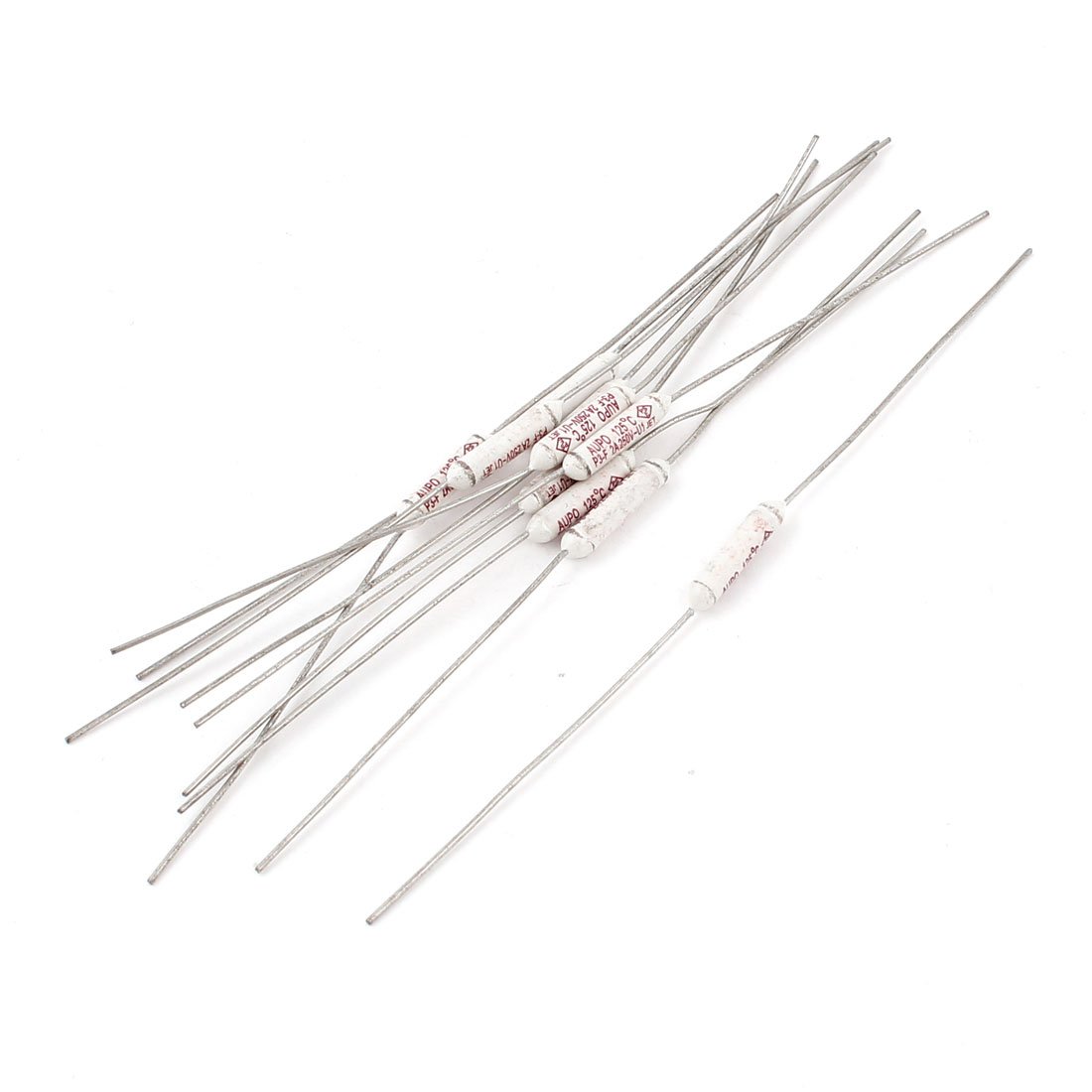 sourcingmap 10 Pcs Axial Leads 125 Celsius Temperature Thermal Fuses AC 250V 2A