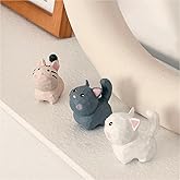ShaoAngDuoMi Cute Mini Carved Wooden Cat Figurines, 3-Pack Handmade White, Gray & Cream Kittens, Small Aesthetic Desk & Home Decor, Animal Lover Gift