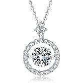 HYLYLEED Moissanite Necklace for Women Dancing Diamond Pendent for Her 925 Sterling Silver Floating Necklace for Wife Mom Anniversary Christmas Valentines 0.3/1 Carat