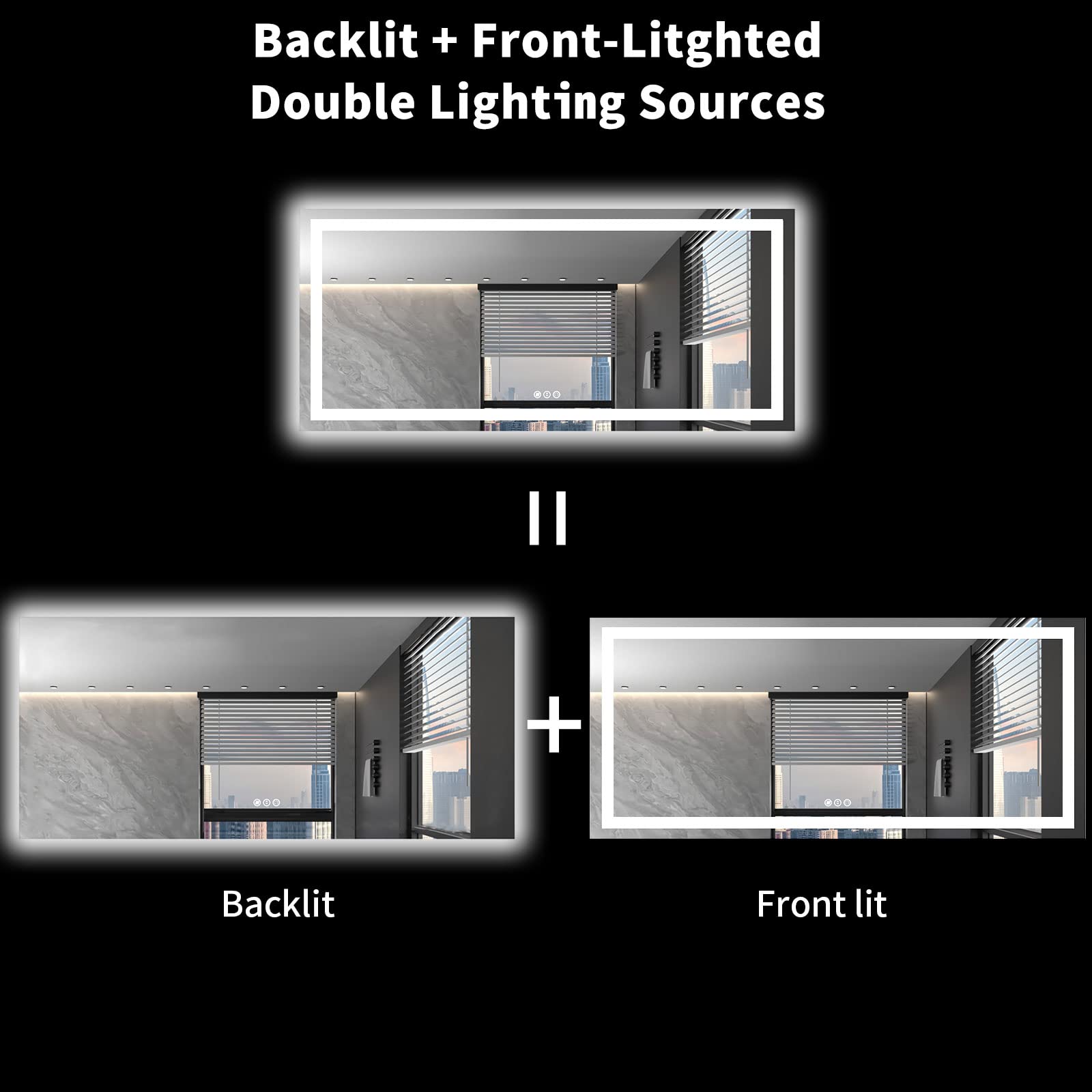 LOAAO 72X32 LED Bathroom Mirror with Lights, Anti-Fog, Dimmable, Backlit + Front Lit, Lighted Bathroom Vanity Mirror for Wall, Shatter-Proof, Memory Function, ETL Listed