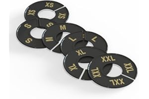 discount sizing- Round Clothing Dividers Size Hanger Rack Dividing 36 Pack 6 Each Size (XS-XXL) - Great for Retail, Boutiques, Personal Closet Storage & Organization(Black with Gold Font)