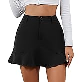 HERBATOMIA Women’s Mini Ruffle Skirt Bodycon Stretchy Elatic High Waisted Built-in Shorts Skirts for Women with Pockets