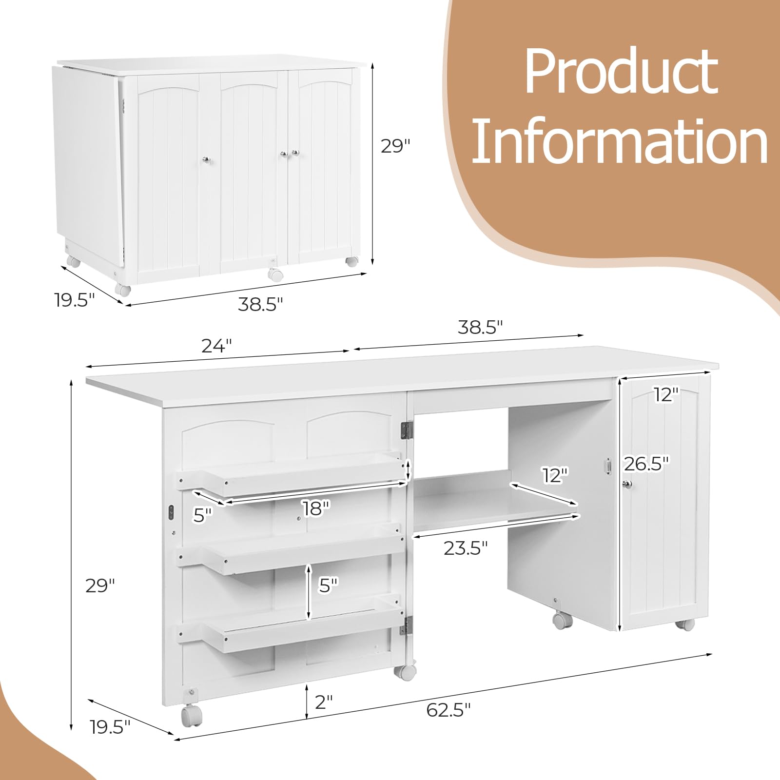 COSTWAY Sewing Machine Table, 62.5