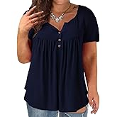 VOGRACE Plus-Size Tops for Women Summer Henley Shirts Flowy Tunics Tee