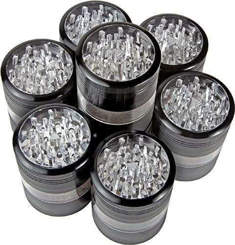 Premium Grade Aluminum Large Herb Grinder Five Pieces with Pollen Catcher 3.0 Inches Tall Black Color