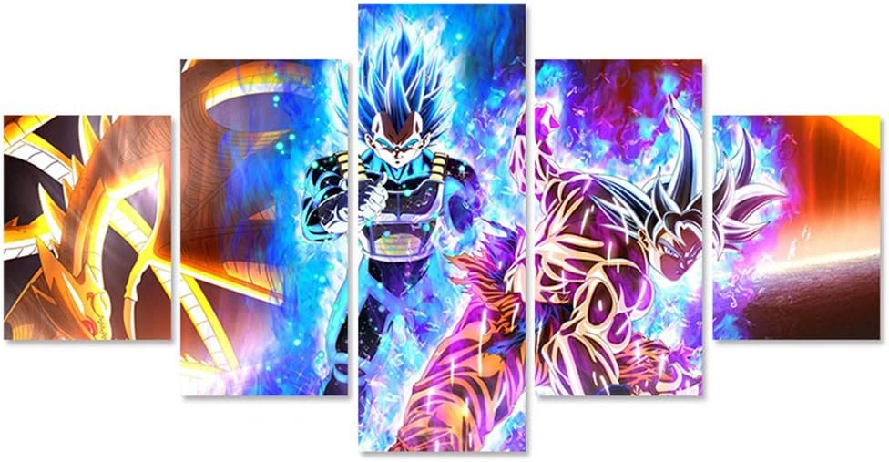 QJXX Goku VS Vegeta 5 Piece Canvas Prints Wall Art Dragon Ball Pictures Paintings for Living Room Bedroom Home Decorations Modern Artwork,B,20cm35x2+20x45x2+20x55x1