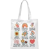 FISWAFY Floral Inspirational Mental Health Tote Bag, Positive Affirmation Gifts for Women, Flower Aesthetic Canvas Tote Bag, Motivational Gifts for Women, Reusable Grocery Shopping Bags