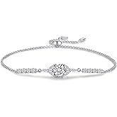 ÀIMBRACE Moissanite Bracelets for Women – Moissanite Bracelet, 925 Sterling Silver Jewelry, Adjustable | 18K White Gold & Rhodium-Plated | Stacked/Layered with Charm, Tennis | Gifts for Women