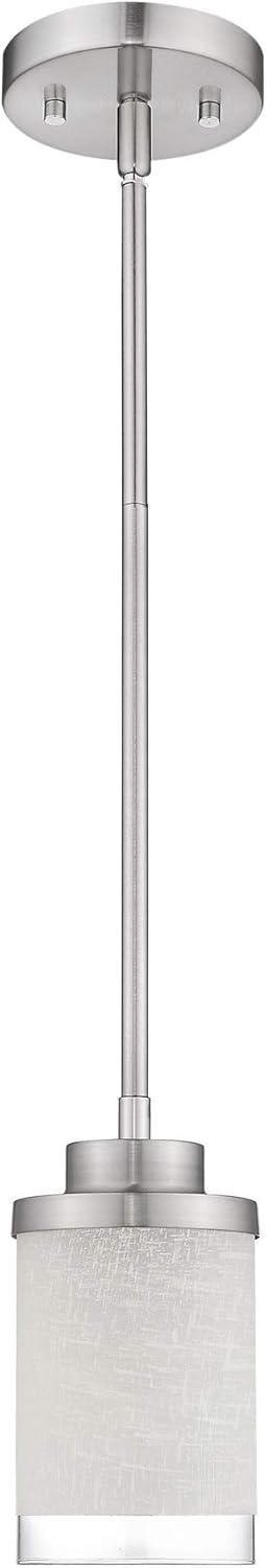 Mini Hanging Pendant Light, Jazava 1-Light Modern Hanging Ceiling Light for Farmhouse, Length Adjustable, White Linen Frosted and Clear Glass Shades with Brushed Nickel Finish - - 