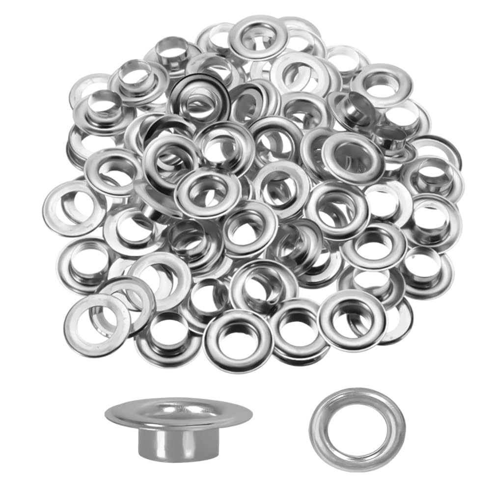 Photo 1 of 500pcs Eyelets and Grommets, 1/2 Inch Inside Diameter Eyelet,Metal Eyelets with Washers for Canvas, Shoes, Clothing, Fabric, Leather,Bag,Banner and Craft Making,Eyelet Repair Replacement (Silver)