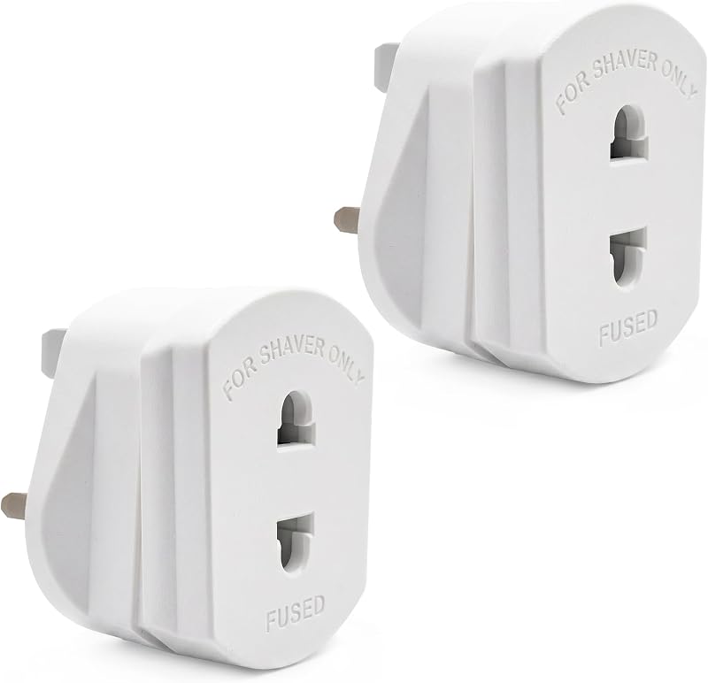 Double Dragon 2-Pin to 3-Pin UK Plug Adapter 1A Fused Shaver Travel