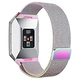 hooroor for Fitbit Ionic Bands Small and Large for Women Men, Fully Magnetic Closure Clasp Mesh Loop Milanese Stainless Steel Metal Band (Colorful Small)