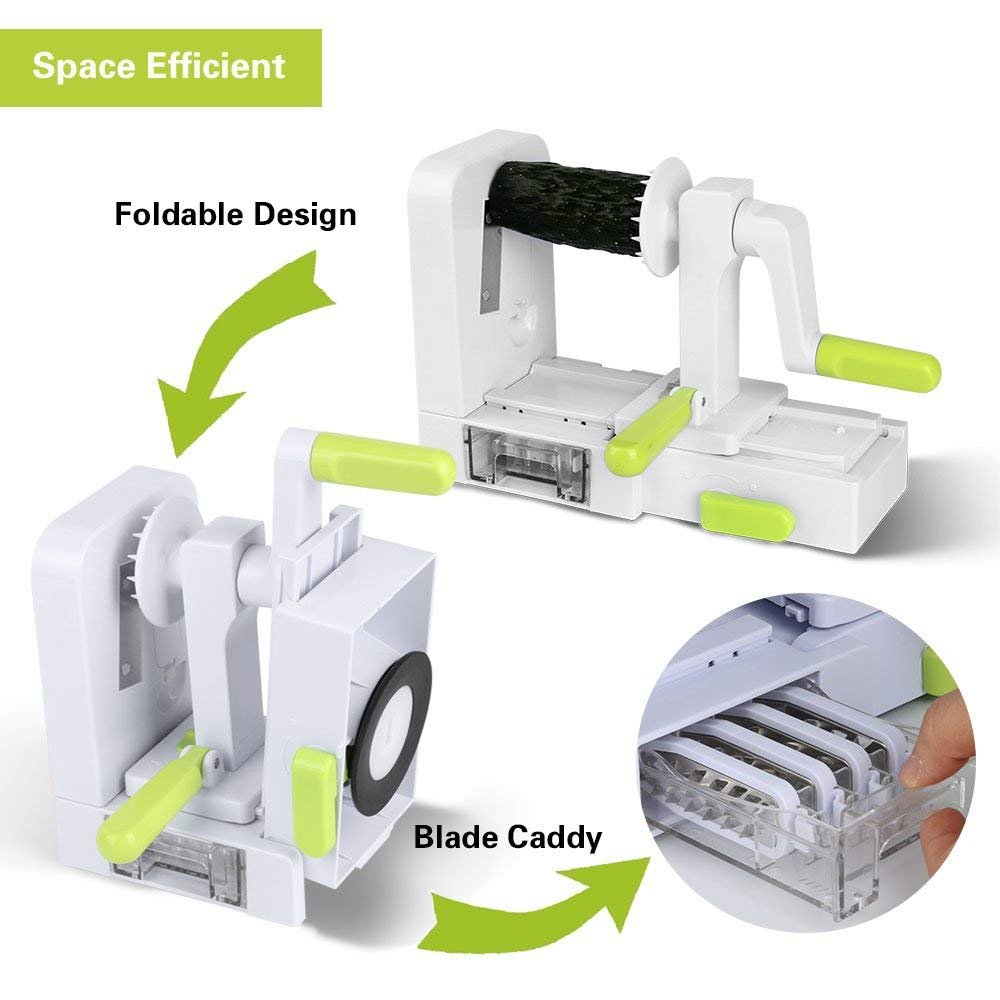 Coupe-Légumes Spirale de légumes avec 5 lames, Trancheuse à Spirale, Découpe-légumes facile à utiliser pour transformer vos fruits et légumes en spirales, juliennes, spaghettis, nouilles, rubans ou vermicelles